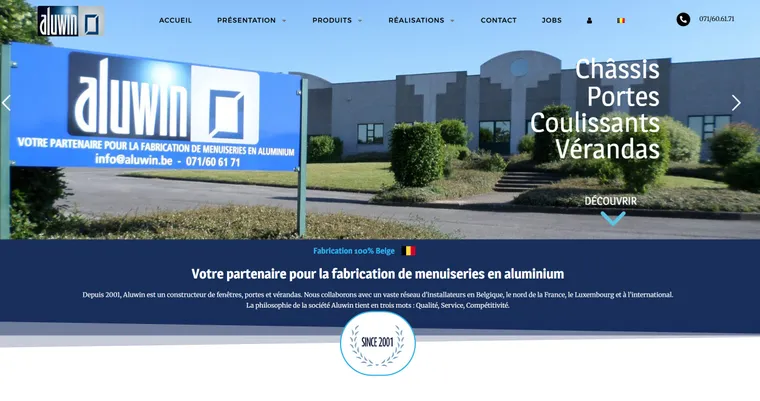 Site web d'Aluwin, fabricant de châssis en aluminium
