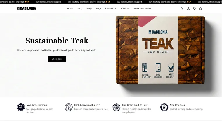Site web de Babilonia Kitchenware, boutique e-commerce internationale